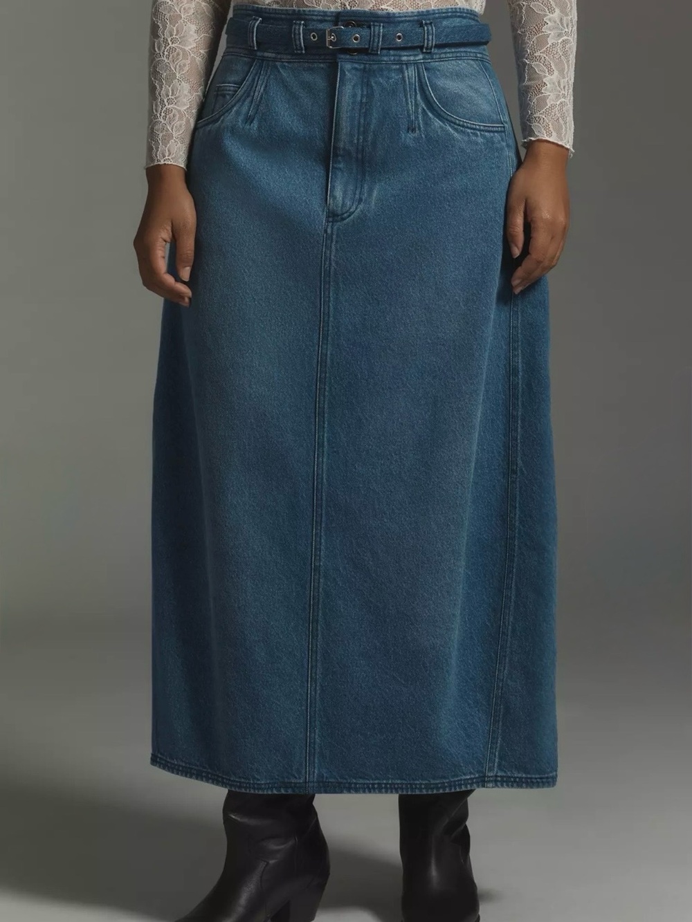 Anthropologie Pilcro Light Blue Denim Skirt with Belt and button zipper